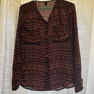 Sheer tribal print long sleeve shirt